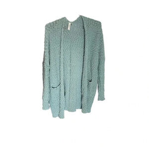 L Love Open Long Sleeve Popcorn Sweater Cardigan Pale Green Women’s Small